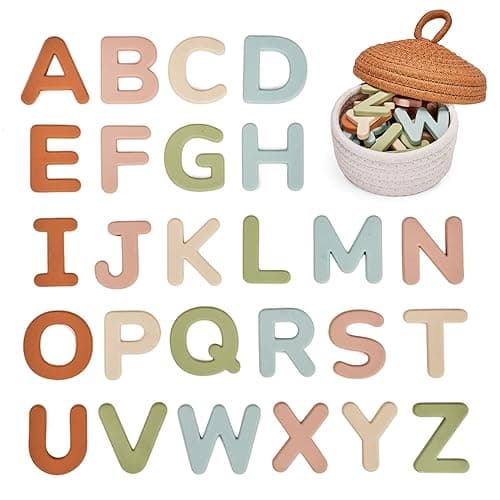 JoyCat Silicone Alphabet Magnetic Letters, 26 Uppercase ABC Fridge Magnets for Toddlers & Kids, Baby Learning Refrigerator Toy Set, Preschool Birthday Gifts for Boys Girls Age 1+ (Muted Color) - Muted Color - Image 1