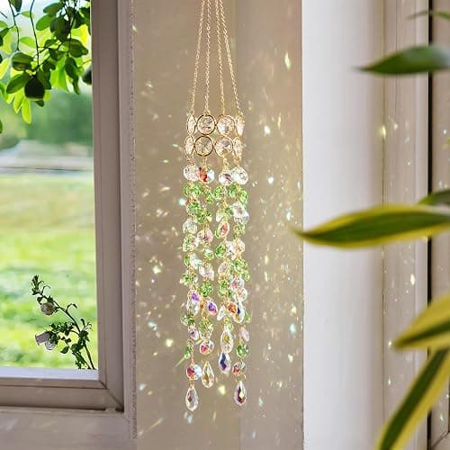 Hanging Window Garden Crystal Sun Catcher, Gold-Plated Sun Catcher for Indoor and Outdoor Decoration, Light Catcher, Party Crystals (Green) thumbnail 2