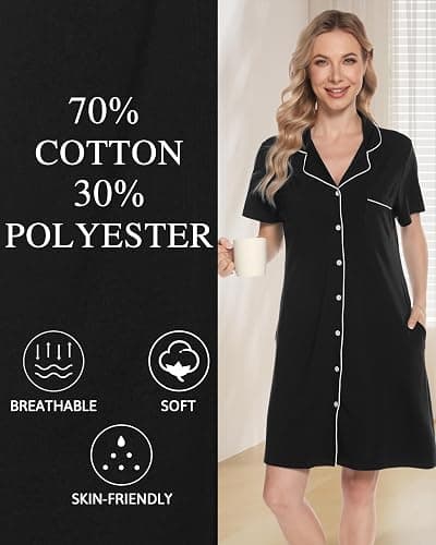 Vlazom Women Soft Nighties V-Neck Button Down Nightdress Classic Boyfriend Style Sleepshirt Relaxed Nightshirt Sleepwear thumbnail 3