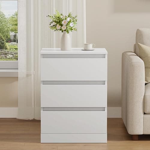 Draelibor Nightstands Set of 2 with Charging Station and Drawer, White | Bedside Tables with 3 Drawers, Modern End Tables for Bedroom, 2 AC Outlets and 2 USB Ports, 15.7" W x 13" D x 21.7" H thumbnail 4