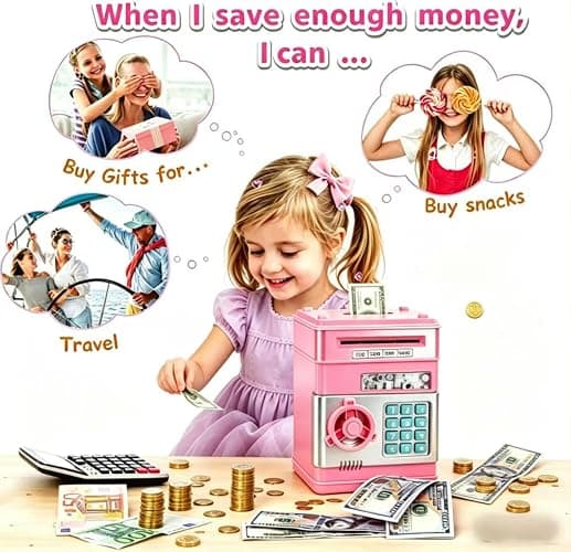 Kids Piggy Bank for Girls - Toys for 3 6 7 8 9 12Year Old Girl Birthday Gifts - Electronic Piggy Bank ATM Machine Money Safe for Kids Toys Age 3-8-12 thumbnail 3