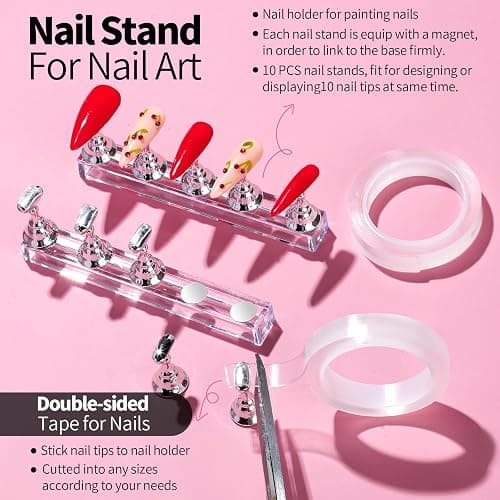 FANDAMEI Nail Art Tools, Nail Design Tools, Nail Art Brushes, Nail Brush Set With Nail Stand, Nail Holder For Painting Nails, 11PCS Nail Brushes For Nail Art, Nail Dotting Tool, Nail Art Palette, Pink thumbnail 7
