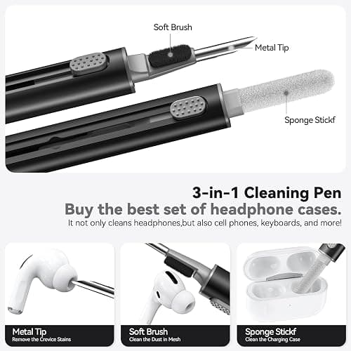 Ljusmicker for AirPods Pro 3 Case 2025 with Cleaner Kit,Soft Silicone Protective Cases for Apple AirPods Pro 3rd Generation Case for Women Men,AirPod Pro 3 Cases Cover Accessories with Keychain-Black thumbnail 6
