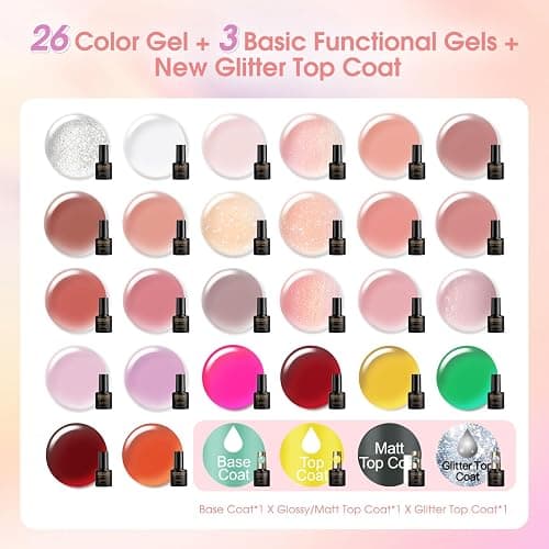 ROSALIND 30pcs Jelly Gel Polish Set, 26 Colors Translucent Nude Pink Neon Gel Nail Polish Set with Sheer Matte Glossy Glitter Effects for Nails with Base Gel Top Coat Salon DIY Home thumbnail 3