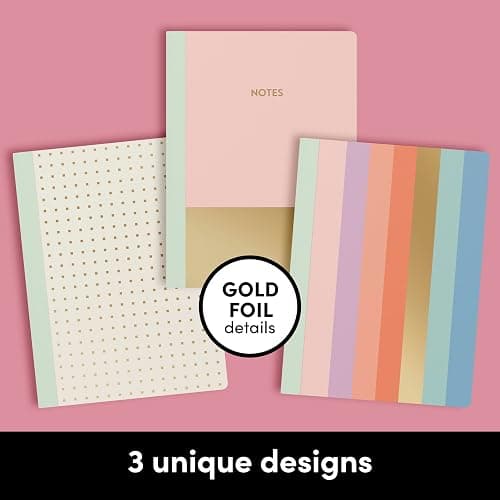 PAPERAGE 3-Pack Composition Notebook Journals, 140 Pages, 3 Unique Decorative Covers with College Ruled Lined Paper, (Pastel Rainbow Gold Foil), 7.5 in x 10 in – Notebooks for School, Office, or Home - 3 - Pastel Rainbow thumbnail 2