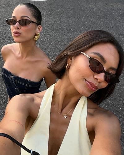 GUVIVI Retro Oval Sunglasses for Women Chic Cat Eye 90s Sunnies Lightweight Narrow Shades Trendy UV protection Sun Glasses thumbnail 7
