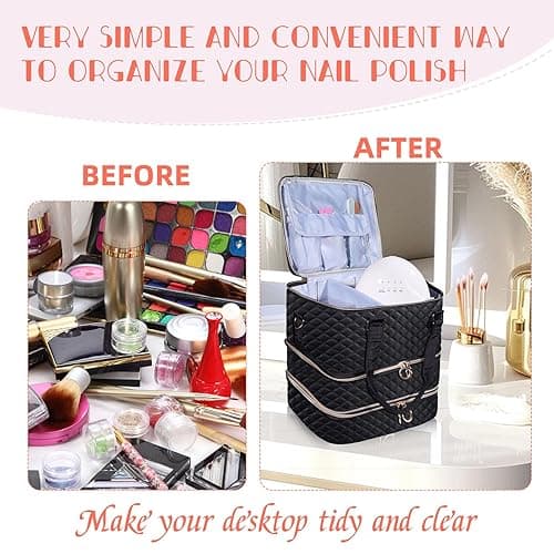 Nail Polish Organizer Case,3 Layers Nail Organizers and Storage With Detachable Holds 84 Bottles Nail Polish & Nail Lamp Large Nail Polish Organizer Bag ,for Manicure Tools, Nail Polish Kit (Black) thumbnail 6