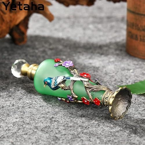 Yetaha Vintage Decorative Refillable Perfume Bottles, Fancy Crystal Perfume Bottles, Old Fashioned Bejeweled Flower Bird Essential Oil Bottle for Living Room Bedroom Decor Birthday Gift (30ML, Green) thumbnail 8