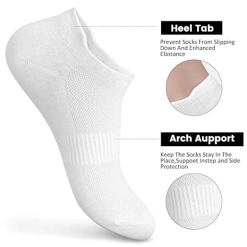 Women's Ankle Cotton Socks - Low Cut Athletic Running Soft Thin No Show White Socks With Tab 6 Pairs thumbnail 3