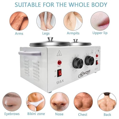 Professional Waxing Kit Wax Warmer Double Pot Wax Heater Machine for Hair Removal, Large Waxing Pot for Spa Salon Beauty Esthetician Home, with Adjustable Temperature Set, 50 Stick & 20 Collar(White) thumbnail 5