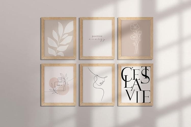 TwoDays Vanilla Girls Room Decor, Clean Girl Aesthetic Wall Art, Boho Beige Posters for Bedroom, Minimalist Cream Prints, Abstract Brown Pictures for Woman. (Set of 6, 10L x 8W, Framed) thumbnail 6