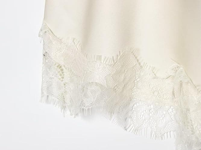 ZCKZUK Women's Elegant Satin Lace Trim Undergarment Slip Dress with Asymmetric Hem, V‑Neck Spaghetti Straps Evening Wear thumbnail 6