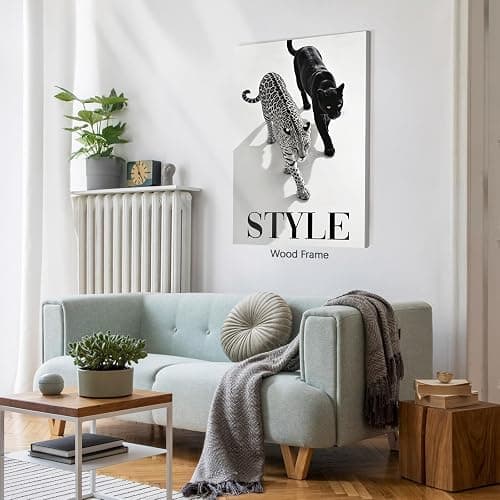 Framed Canvas Wall Art Poster Trendy Cheetah Prints Fashion Black and White Leopard Painting 12x16inch Funny Animal Pictures Preppy Room Decor Aesthetic for Office Dorm Bedroom thumbnail 6