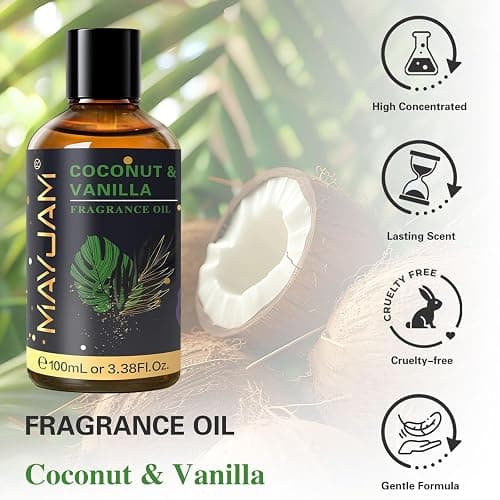 MAYJAM 100ML/3.38FL.OZ Coconut & Vanilla Fragrance Oils with Glass Dropper, Essential Oils for Diffusers for Home, Long Lasting Scented Oils for Diffusers Soap Candle Making thumbnail 2