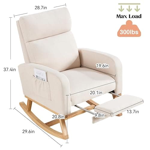 HCHAIRH Rocking Chair Nursery, Nursing Rocking Chairs with Foot Rest for Mom Nursery, Glider Rocker Chair with Footrest and High Backrest for Living Room, Bedroom, Beige thumbnail 2