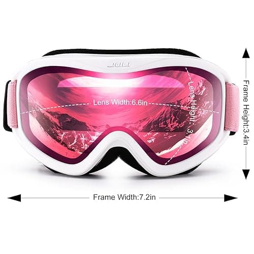 Juli Ski Goggles,Snow Snowboard Goggles Men Women Snowmobile Skiing Skating - White Frame Vermillion Red(vlt 38%) Lens Pink Strap thumbnail 2