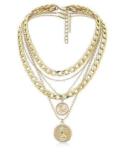 MJartoria Layered Necklaces for Women Trendy Retro Coin Pendant Necklace Dainty Chunky Chain Choker Necklaces for Jewelry Birthday Gifts - Image 1