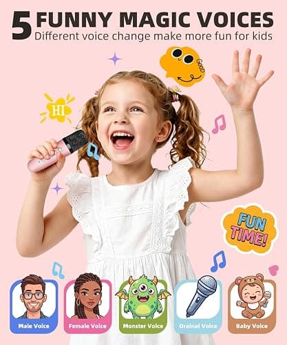 Mini Kids Karaoke Machine Toy Ages 3-12, 2 Wireless Mics Bluetooth Speaker | LED Party Lights, Voice Changer, Duets, BT 5.3, Rechargeable Portable, Christmas Birthday Gifts for Toddler Boys & Girls thumbnail 4