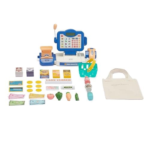 Amazon Basics Grocery Store Checkout Counter with Shopping Cart, Kids Supermarket Pretend Play Store Cash Register, Gift for Age 3Y+, Multicolor thumbnail 6