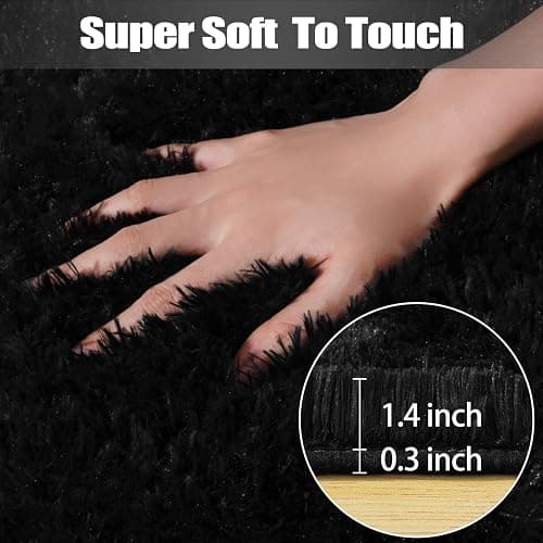 qulint Black Rugs for Living Room, Large Fluffy 6x9 Area Rugs for Bedroom, Soft Shag Shaggy Fuzzy Carpets for Boys and Girls Dorm Room Home Decor (6ft x 9ft, Black) thumbnail 2