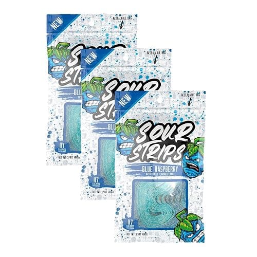 SOUR STRIPS Blue Raspberry Flavored Peg Bag, 3.4 oz. (Pack of 3) - Image 1