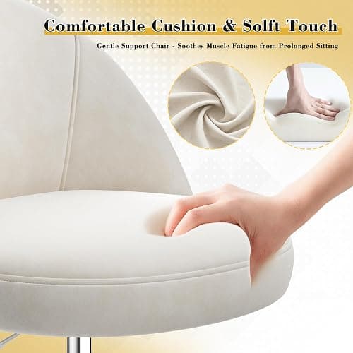 EnHomee Vanity Chair with Wheels, Small Office Chair with Back, Cute Armless Desk Chair for Makeup Room, Home Office,Bedroom, White thumbnail 3