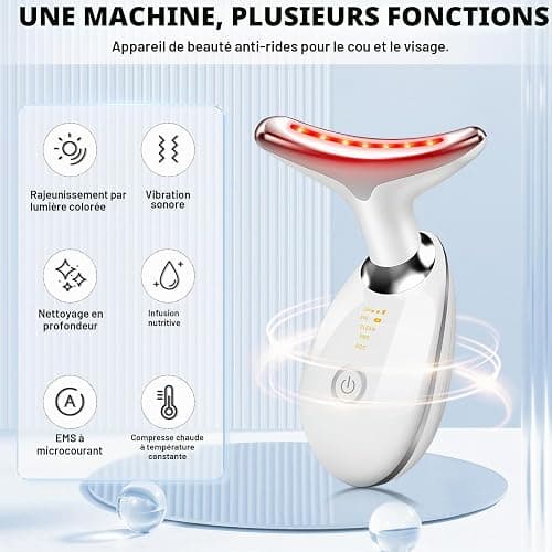 Appareil Anti Rides Visage, Appareil Massage Visage 7 Couleurs, 3 Modes 45°C EMS Appareil de Massage Gua Sha Lifting Visage, Anti-Âge Raffermissant Face Cou Double Menton Masseur Lift thumbnail 2