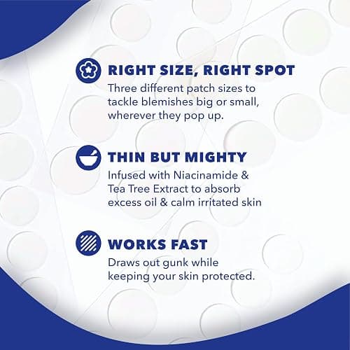 Noxzema Hydrocolloid Pimple Patches with Niacinamide & Tea Tree Extract, Acne Treatment for Face Blemishes, Absorbs Oil & Reduces Breakouts, Dermatologist Tested, 30 Count thumbnail 5