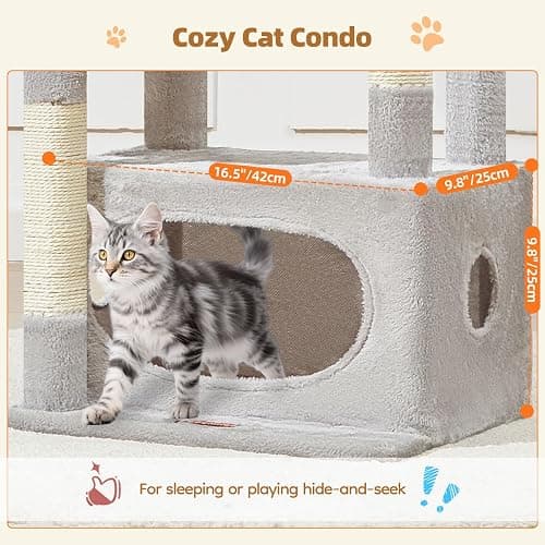 Taoqimiao Cat Tree,38.2-Inch Cat Tower for Indoor Cats,Suitable for Kittens with Luxurious cat condo with Adjustable Baskets and Luxurious Perch Light Gray MS029SW thumbnail 3