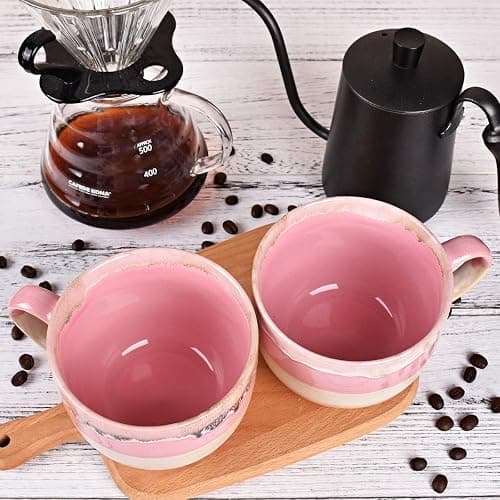 Bosmarlin Large Ceramic Coffee Mug Set of 2, Stoneware Jumbo Latte Mugs Tea for Office and Home, 16 Oz, Dishwasher and Microwave Safe(Pink, 2) thumbnail 6