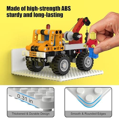 BlissBox 6-Pack Floating Shelves for Wall Compatible with Lego Building Bricks, 5x5.5inch Dual‑Sided 16x17 Studs for Toy Brick Storage and Display, ABS Display Shelves for Room Decor, White thumbnail 5