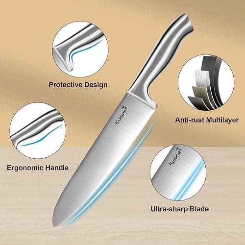 Kuisine Premium Sharp Knife Set Carbon Steel Forged,Ergonomic Handle Knife Block Set,Kitchen Block Knife Set,Chef Knife Set Built-in Sharpener(Silver Pro, 15PCS) thumbnail 4