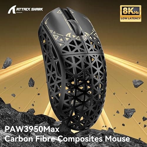ATTACK SHARK R5Ultra 8K Carbon Fiber Wireless Gaming Mouse with 42000 DPI -PAW3950 MAX Sensor -39g Ultra-Lightweight-Nordic 52840 MCU Chip-Wired/BT/2.4GHz Wirelss Programmable Mouse for PC/Mac (Black) thumbnail 2