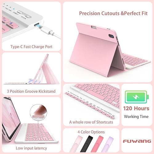 FUWANG For iPad Air 11 inch Case with Keyboard for M3 2025/M2 2024 & Air 5th/4th Gen 10.9 inch, Detachable Magnetic Keyboard Case with Pencil Holder – US Layout Light Pink thumbnail 7
