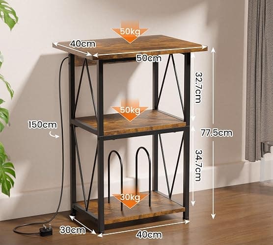 HFHOME 2025 Upgraded Extended Tabletop Record Player Stand with Charging Station, 3 Tier End Table with Vinyl Record Storage, Turntable Stand for Vinyl Player in Living Room Bedroom thumbnail 3