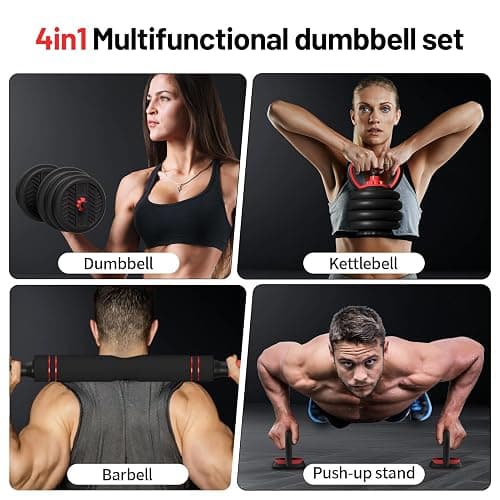 Adjustable Dumbbell, 20/30/40/60/80lbs Dumbbells Set, 4-in-1 Free Weights for Women/Men Workout Equipment Used as Barbell/Kettlebells/Push up Stand for Home Gym thumbnail 2