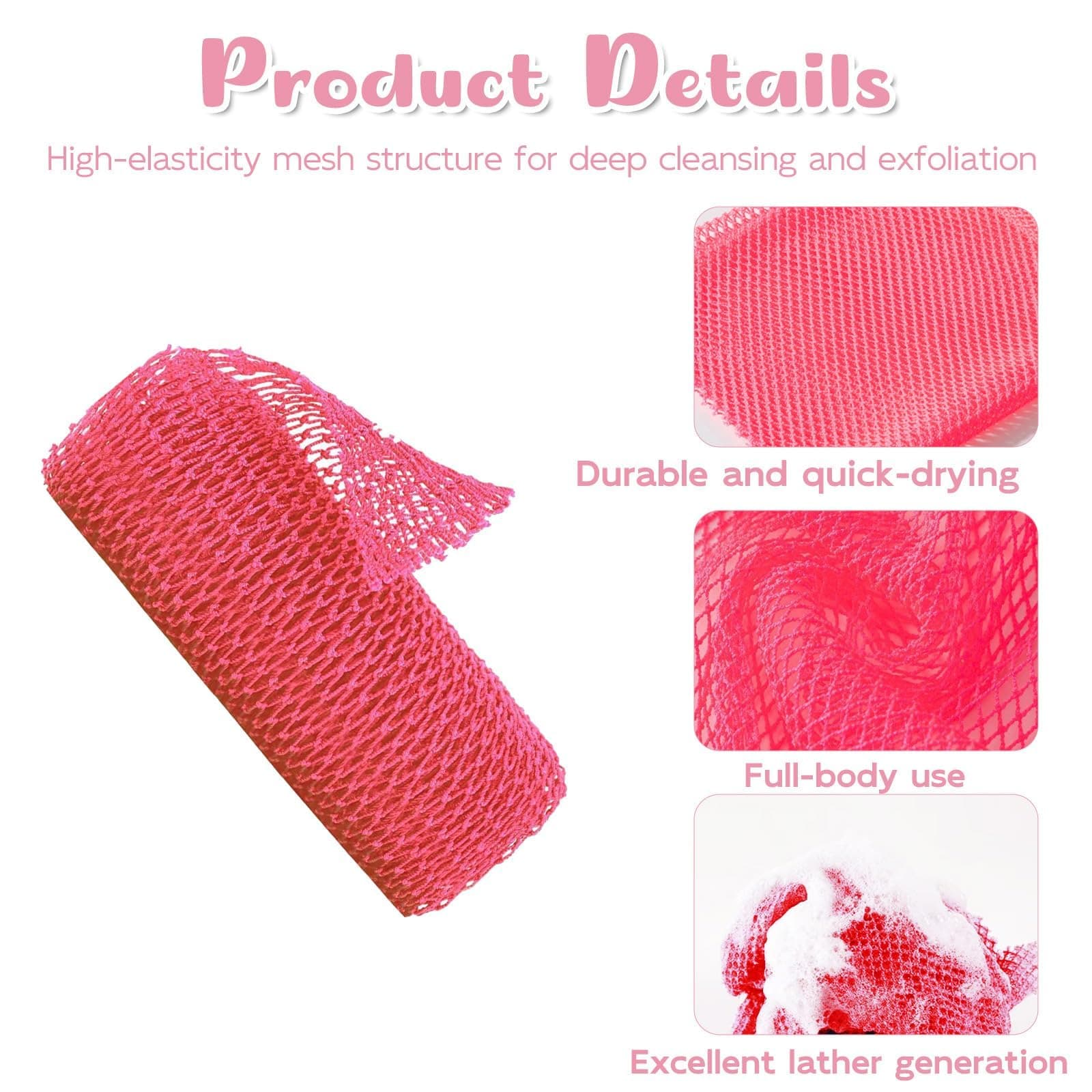 Rose Pink African Net Sponge, Exfoliating Scrubber with Exfoliating Knots, Durable Portable, Face Body Care, Suitable for All Skin Types, Bath Shower Essential thumbnail 3