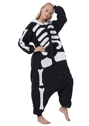 ULEEMARK Women's Adult Pajamas Unisex Animal Onesies Novelty Pyjamas Nightwear Halloween Homewear OnePiece Cosplay Costume Loungewear - S - Skull thumbnail 4