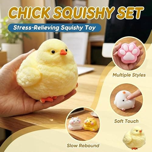 13 Pack Taba Squishy Fun Box Toys Set kit, Cheap Squishies Stress Relief Toys Party Favors for Kids 4-8 8-12, Chick Hamster Paw Strawberry Squishy Squeezee Fidget Toys for Kids thumbnail 4