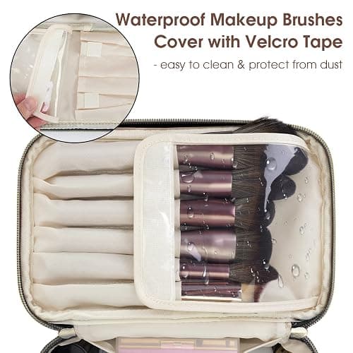 Wandering Nature Makeup Bag, Travel Make Up Organizer Cosmetic Brush Bags Case for Women in Vegan Leather, Black, Patent Pending thumbnail 2