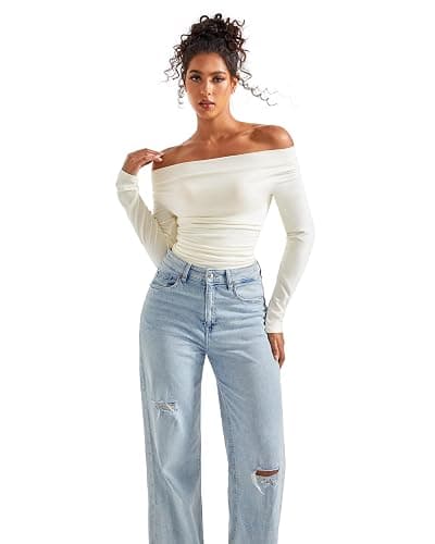 SUUKSESS Women Long Sleeve Off Shoulder Tops Trendy Cowl Neck Going Out Shirt for Fall thumbnail 5