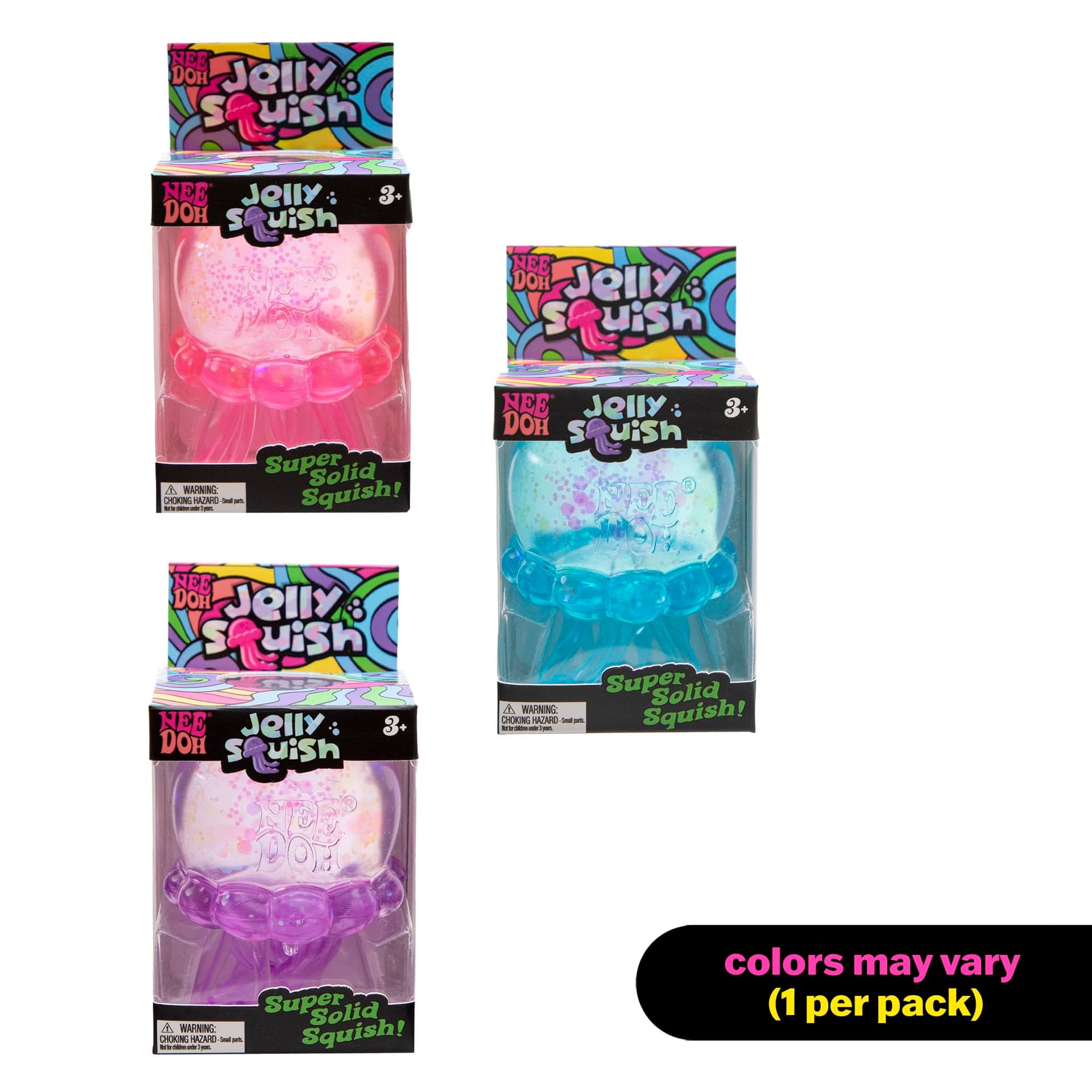 NeeDoh Jelly Squish, 3 Assorted Colours - Squeezy Stretchy Squish, Mesmerizing Shimmer, Wiggly Tentacles for Sensory Fun, Smooth Solid Texture, Ideal Stress Relief and Play thumbnail 2