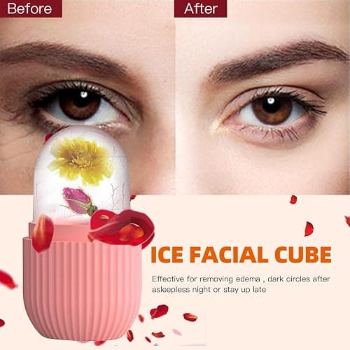 XHJRI Ice Cube Roller Massager for Face, Eyes and Neck Naturally Conditioning and Skin Care,De-Puff Eye Bags,Reduce Migraine Pain,Reusable Massage Silicone Ice Mold (Pink) thumbnail 2
