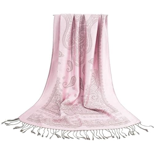 Ciormis Two Tone Silky Paisley Pashmina Shawl Scarf,Soft Women's Rave Jacquard Pashminas Wrap Scarves thumbnail 2