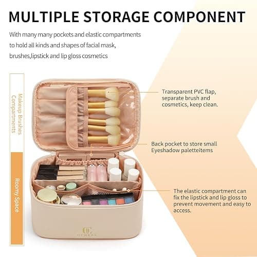 OCHEAL Beige Makeup Bag,Travel Makeup Organizer Bag, Large Capacity Cosmetic Bags For Women Large Travel Toiletry Bag Girls Traveling With Brush Slot And Divider-White thumbnail 3