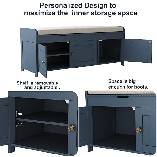 HOMEFORT 41.3" Shoe Bench with Lift Top Storage, Entryway Bench with Cushioned Seat, Wooden End of Bed Bench, Shoe Cabinet Bench with Hidden Storage Space, for Bedroom, Hallway,Blue thumbnail 7
