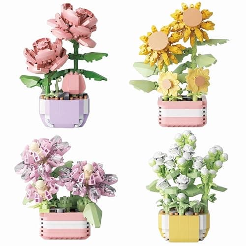 YINGYIWH Mini Flowers Botanical Collection Building Sets,Plants Office Home Decor Bonsai Building Toys, Creative Flowers Building Project for Adults, Gifts Ideas for Girls Women(4set) - Image 1