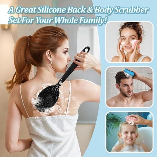 GEENOA Silicone Back & Body & Face Scrubber Set 3PCS, Gentle Exfoliating Back & Body Scrubber with Dual-Side Brush Head, Hygienic Silicone Loofahs with Soft Bristle and Non-Slip Handle(Black-3PC) thumbnail 8