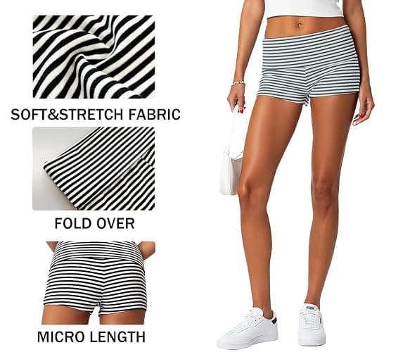 ONLYSTORY Women's Fold Over Shorts Y2K Micro Mini Shorts Elastic Waist Lounge Pajama Bottoms 2026 Summer Yoga Athletic Short thumbnail 5