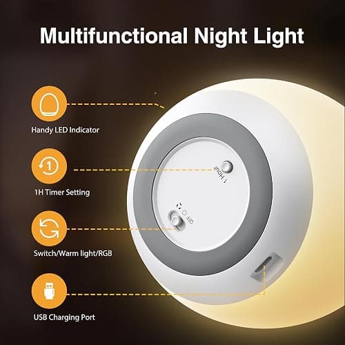 JolyWell Night Lights for Kids, Rechargeable Baby Night Light with Color Changing Mode & Dimming Function, Touch Control, 1 Hour Timer, Nursery Baby Lamp thumbnail 7